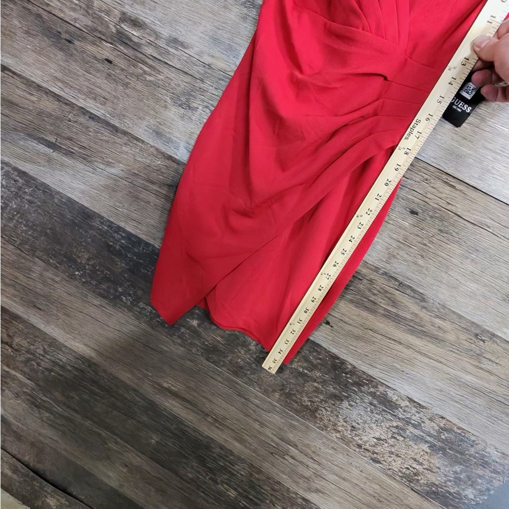 GUESS Red Draped V-Neck Midi Dress - Picture 7 of 13